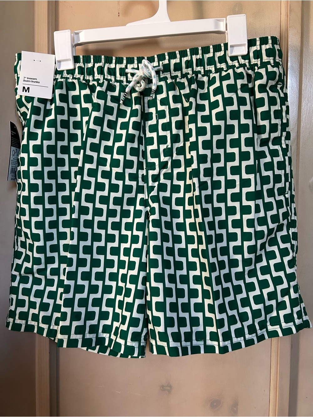 Original Use Green and White Geometric Athletic Shorts